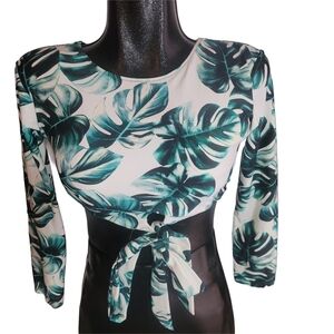 Coco Cabana Tropical Print Long Sleeve Swimwear Top M